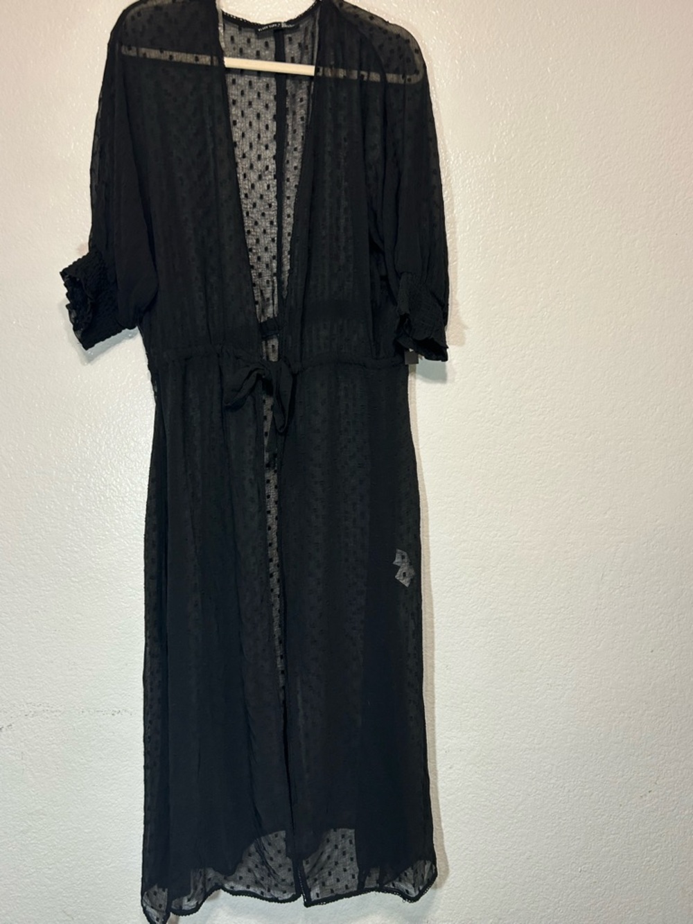 Black Tape_ Black Sheer Tie-Front Maxi Cover-Up